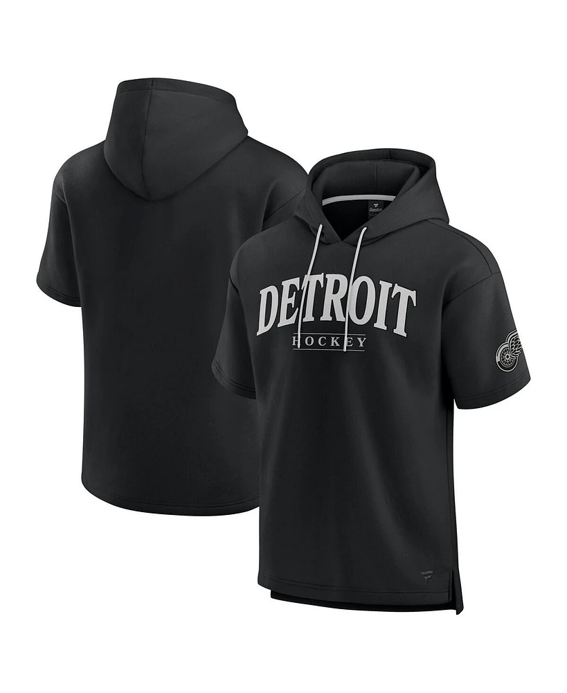 Fanatics Men's Black Detroit Red Wings Elements Ready Short Sleeve Pullover Hoodie