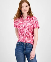 Nautica Jeans Women's Palm-Print Cotton Camp Shirt