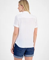 Nautica Jeans Women's Dobby Short-Sleeve Button Shirt