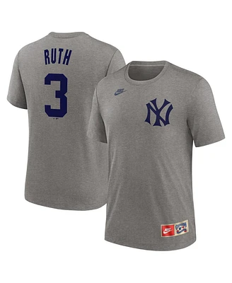 Nike Men's Babe Ruth Heather Gray New York Yankees Cooperstown Collection Tri-Blend Name Number T-Shirt