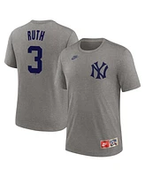 Nike Men's Babe Ruth Heather Gray New York Yankees Cooperstown Collection Tri-Blend Name Number T-Shirt
