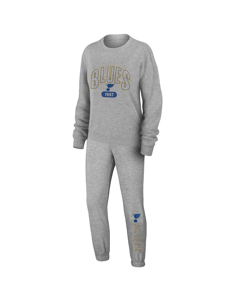 Wear by Erin Andrews Women's Heather Gray St. Louis Blues Knit Long Sleeve Tri-Blend T-Shirt, Pants and Sleep Set