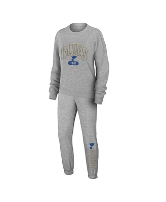 Wear by Erin Andrews Women's Heather Gray St. Louis Blues Knit Long Sleeve Tri-Blend T-Shirt, Pants and Sleep Set