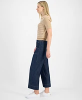 Nautica Jeans Women's Contrast-Stitching Wide-Leg Cropped