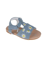 Bebe Toddler Girls Denim and Embroidered Flowers Sandals