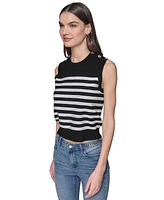 Karl Lagerfeld Paris Women's Striped Crystal-Button Sleeveless Sweater