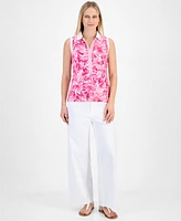 Nautica Jeans Women's Printed Pique-Knit Sleeveless Top