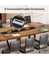 Tribesigns 94.5-Inch Conference Table for 10 People, Industrial 8 Ft Meeting with Two Grommets, Rectangular Podcast Training Home Offi