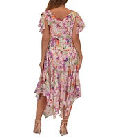 Robbie Bee Plus Printed Flutter-Sleeve Midi Dress