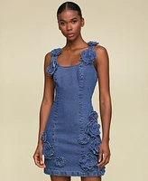 Avec Les Filles Women's Floral Applique Denim Mini Dress