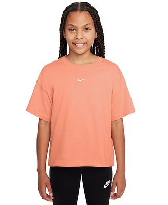 Nike Big Girls Sportswear Essential Cotton Swoosh Logo T-Shirt