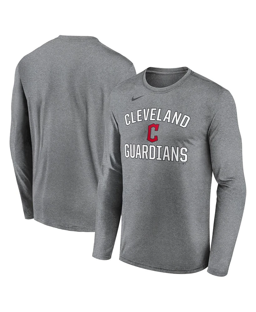 Nike Men's Heather Gray Cleveland Guardians Club Arched Legend Performance Long Sleeve T-Shirt