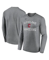Nike Men's Heather Gray Cleveland Guardians Club Arched Legend Performance Long Sleeve T-Shirt