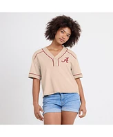 Fanatics Women's Tan Alabama Crimson Tide Oversized Dominant Force Midi V-Neck T-Shirt