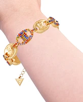 Guess Gold-Tone Rainbow Rhinestone Large Link Flex Bracelet