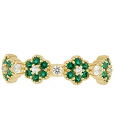 Lab-Created Emerald (1/3 ct. t.w.) & Lab-Created White Sapphire (1/5 ct. t.w.) Flower Stack Ring in 14k Yellow Gold-Plated Sterling Silver