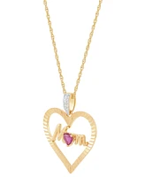 Lab-Created Ruby (1/4 ct. t.w.) & Diamond Accent Mom Heart Pendant Necklace in 14k Yellow Gold-Plated Sterling Silver, 16" + 2" extender