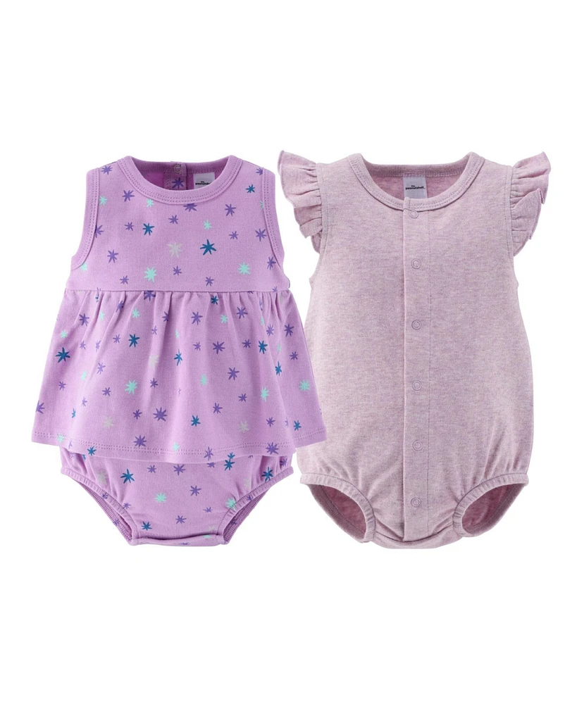 The Peanutshell Baby Girls Rompers - Lilac Stars, 2 Pack