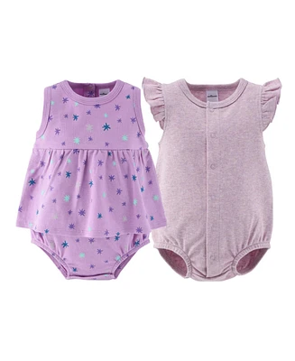 The Peanutshell Baby Girls Rompers - Lilac Stars, 2 Pack