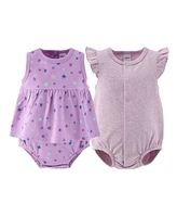 The Peanutshell Baby Girls Rompers - Lilac Stars, 2 Pack
