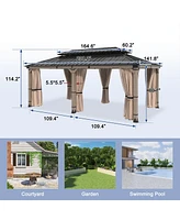 Mondawe 20 Ft. W x 12 Ft. D Solid Cedar Wood Patio Gazebo with Curtains and Mesh Screens