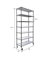 7 Tier Metal Shelf Wire Shelving Unit, 2450lbs Heavy Duty Adjustable Storage Rack with Wheels & Shelf Liners
