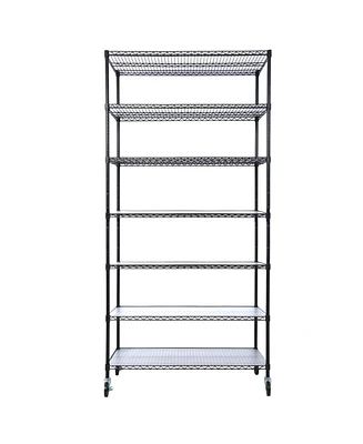 7 Tier Metal Shelf Wire Shelving Unit, 2450lbs Heavy Duty Adjustable Storage Rack with Wheels & Shelf Liners