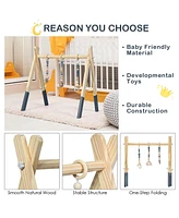 Costway Baby Foldable Wooden Gym with 3 Wooden Teething Toys