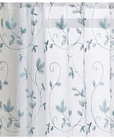 Kate Aurora Floral Embroidered Sheer Rod Pocket Kitchen Curtain Tier & Valance Set - 58 in. W x 15 L, Aqua