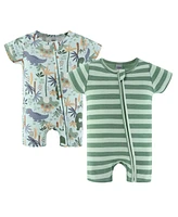 The Peanutshell Baby Boys Rompers - 2 Pack, Green Dino