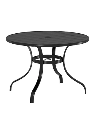 40 Inches Outdoor Metal Dining Table with Umbrella Hole Round Patio Bistro Table, Black