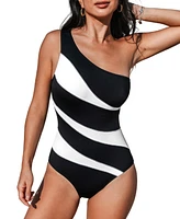 Cupshe Women's Black & White Asymmetrical Slim Sculpt One-Piece