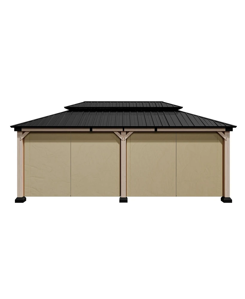 Mondawe 20 ft. x 12 ft Outdoor Fir Solid Wood Frame Patio Gazebo Canopy Tent Shelter with Galvanized Steel Hardtop Pavilion