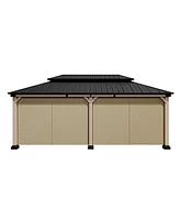 Mondawe 20 ft. x 12 ft Outdoor Fir Solid Wood Frame Patio Gazebo Canopy Tent Shelter with Galvanized Steel Hardtop Pavilion