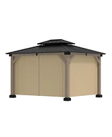 Mondawe 12 ft. x 10 ft. Outdoor Fir Solid Wood Frame Patio Gazebo Canopy Shelter with Galvanized Steel Hardtop Roof Pavilion