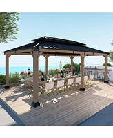 Mondawe 20 ft. x 12 ft. Outdoor Fir Solid Wood Frame Patio Gazebo Canopy Tent Shelter with Galvanized Steel Hardtop Pavilion