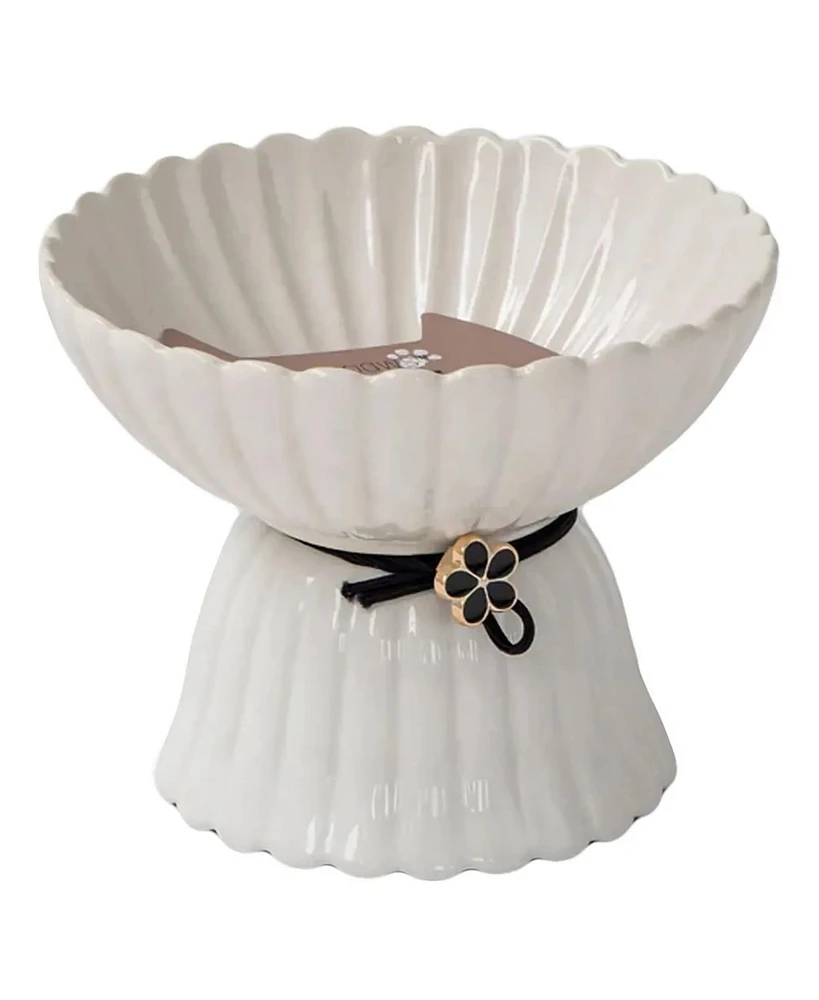 Elevated Cat Bowl: White & Black Flower