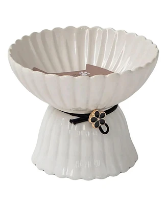 Elevated Cat Bowl: White & Black Flower