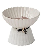 Elevated Cat Bowl: White & Black Flower
