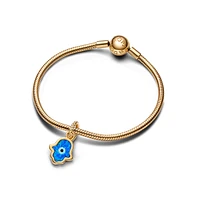 Pandora Gold-Plated Opalescent Blue Hamsa Hand Dangle Charms