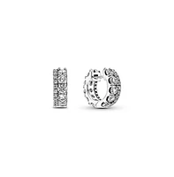 Pandora Sterling Silver Double Band Pave Hoop Earrings