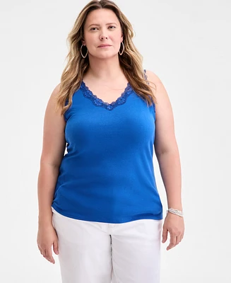Style & Co Plus Lace-Trimmed Tank Top, Exclusively at Macy's