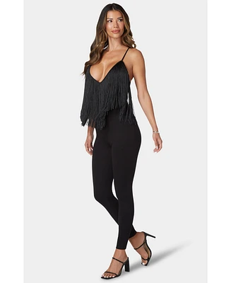 Bebe Women's Festival Fringe Neck Jumpsuit