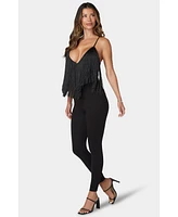 Bebe Women's Festival Fringe Neck Jumpsuit