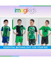Minecraft Boys Zombie Creeper Alex Steve Rash Guard and Swim Trunks Outfit Set to