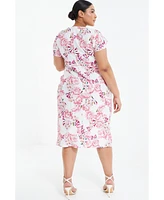 Quiz Plus Floral Scuba Crepe Wrap Maxi Dress