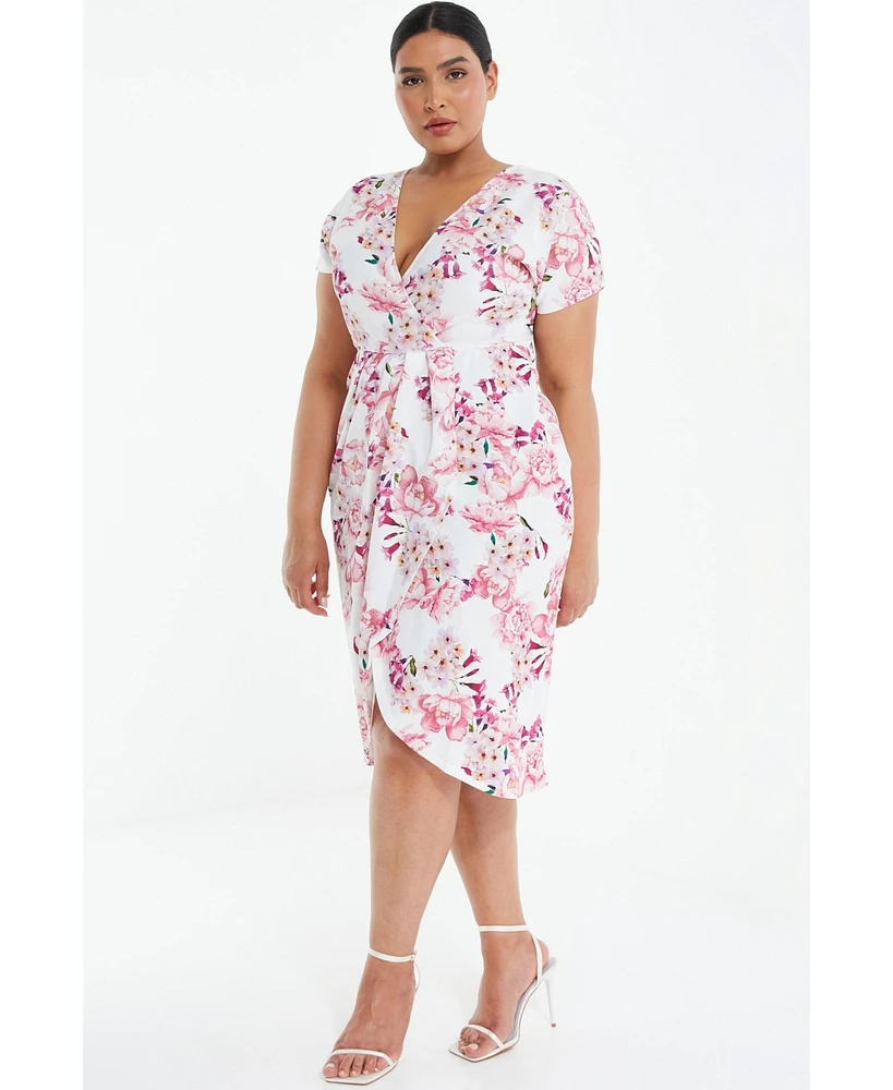 Quiz Plus Floral Scuba Crepe Wrap Maxi Dress