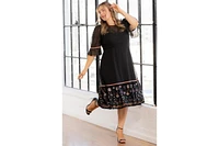 Kiyonna Plus Mesmerizing Embroidered Cocktail Midi Dress