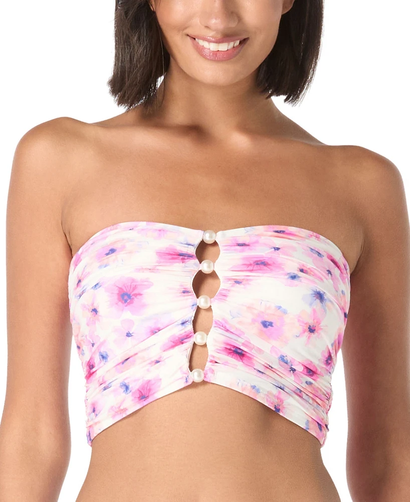 Carmen Marc Valvo Women's Printed Shirred Bandeau Crop Bikini Top