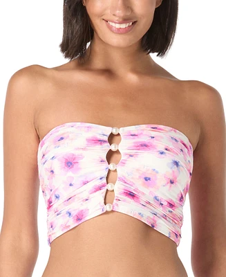 Carmen Marc Valvo Women's Printed Shirred Bandeau Crop Bikini Top